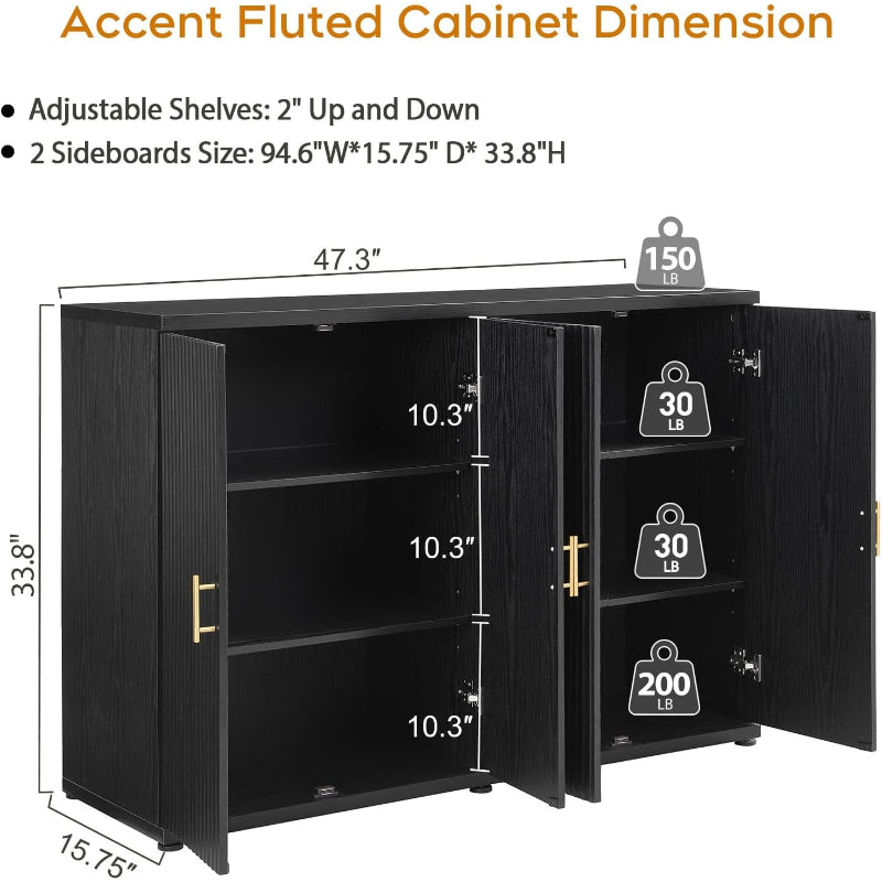 Black Fluted Sideboard Set