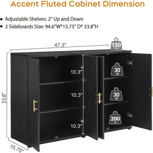 Black Fluted Sideboard Set