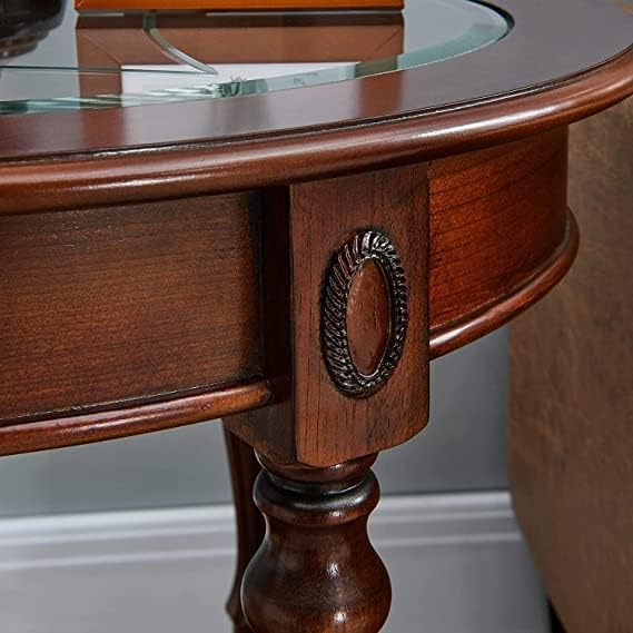 Oval Glass Wood End Table