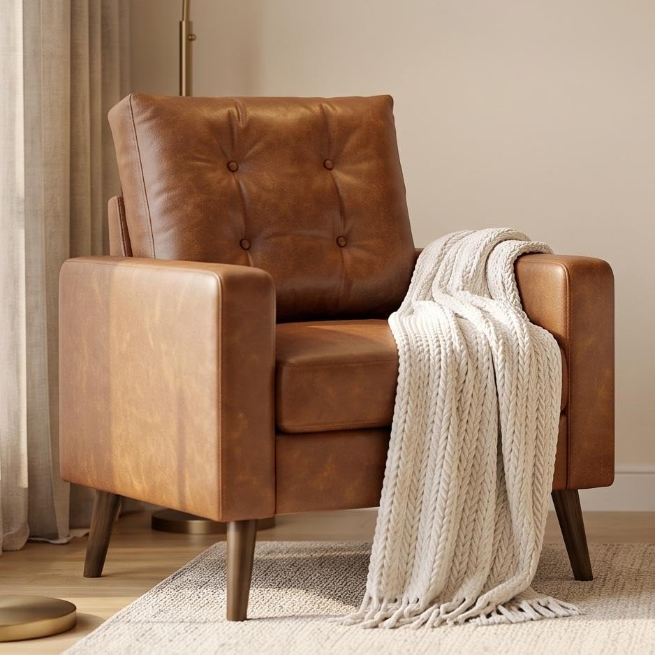 Brown Tufted Faux Leather Chairs