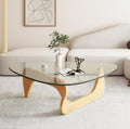 Triangle Glass Wood Coffee Table