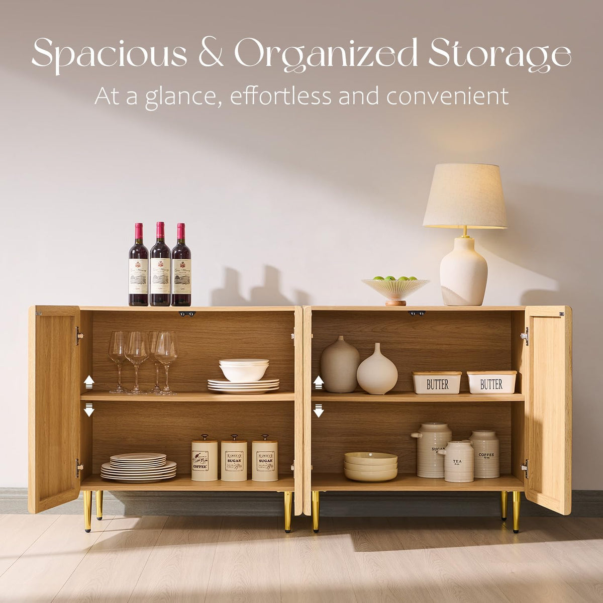 Oak Wood Metal Leg Sideboard