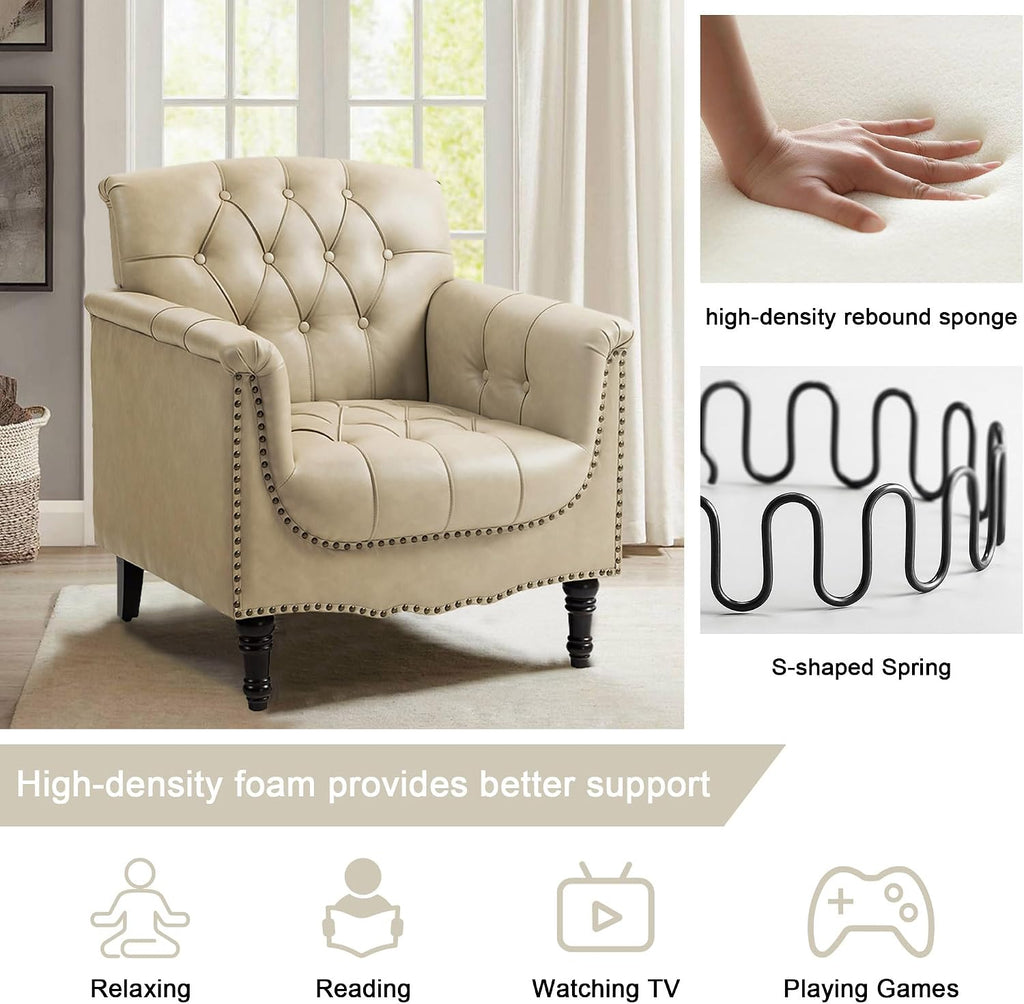 Tufted Faux Leather Accent Chair
