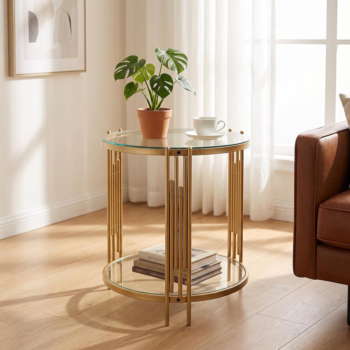 2-Tier Gold Glass Round Table