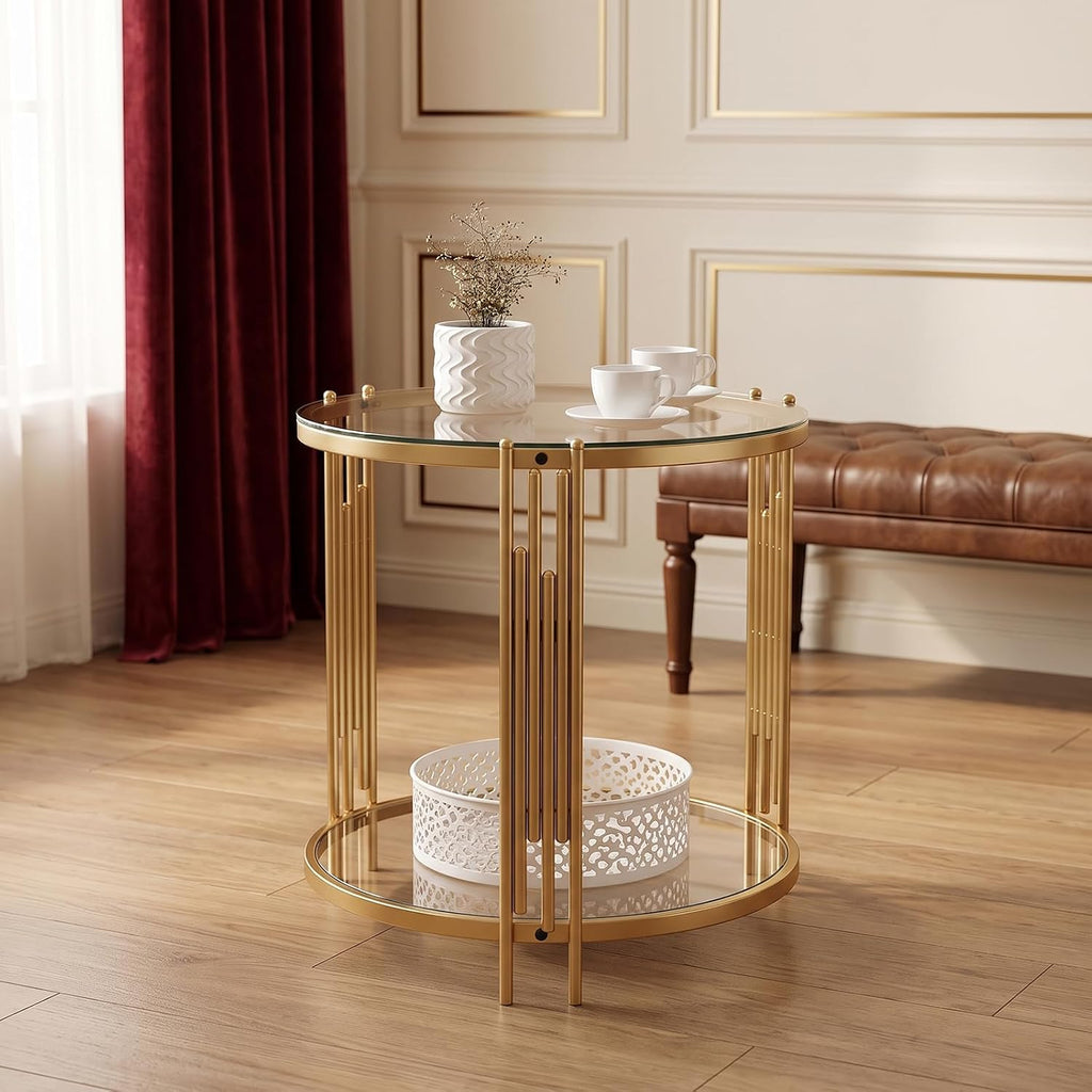 2-Tier Gold Glass Round Table