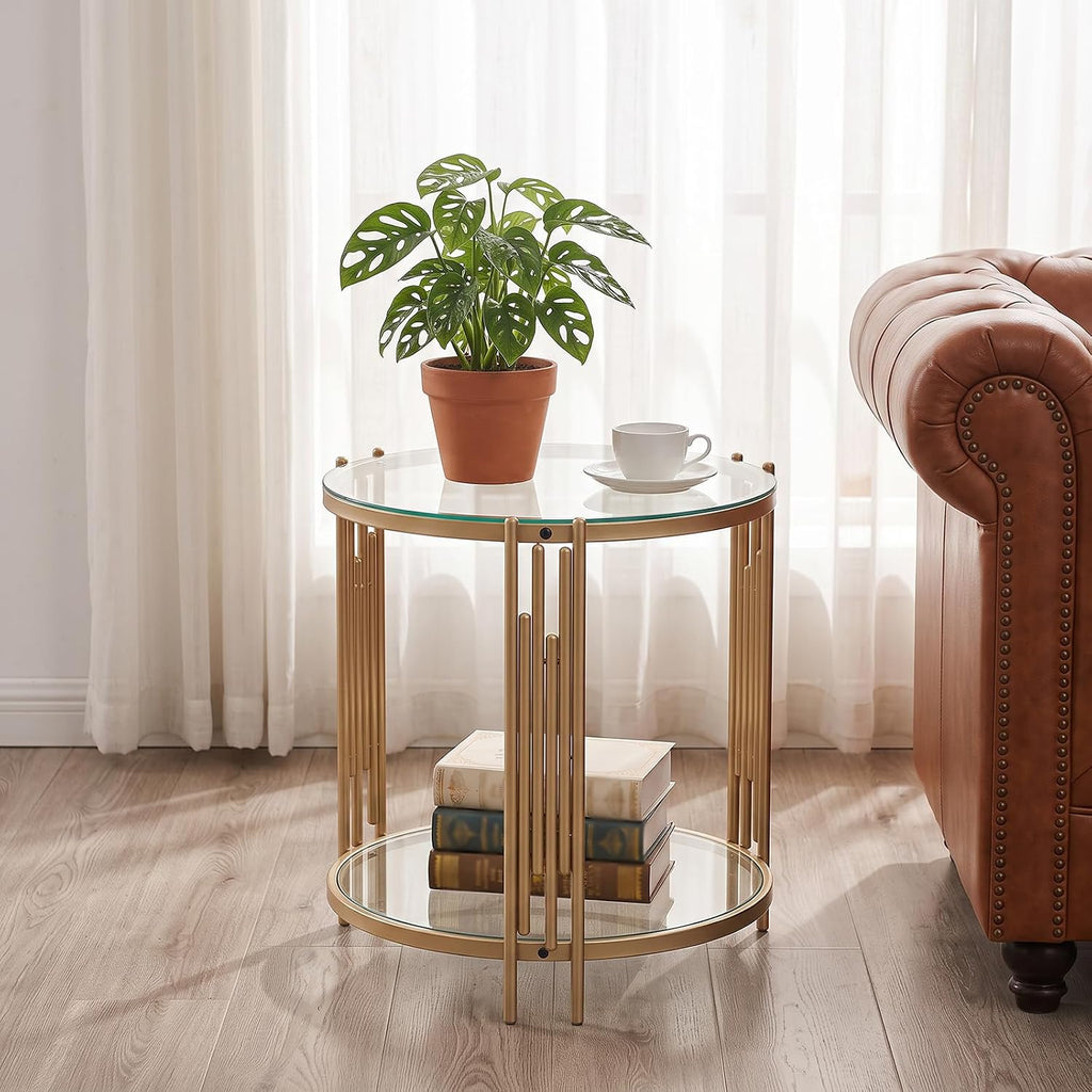 2-Tier Gold Glass Round Table