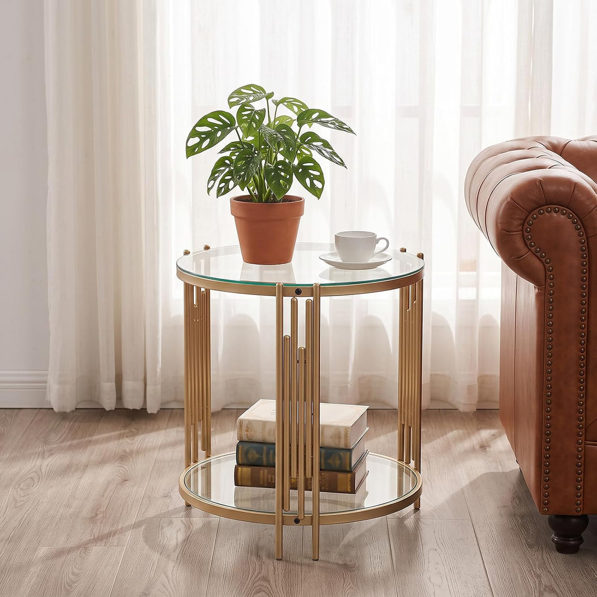 2-Tier Gold Glass Round Table