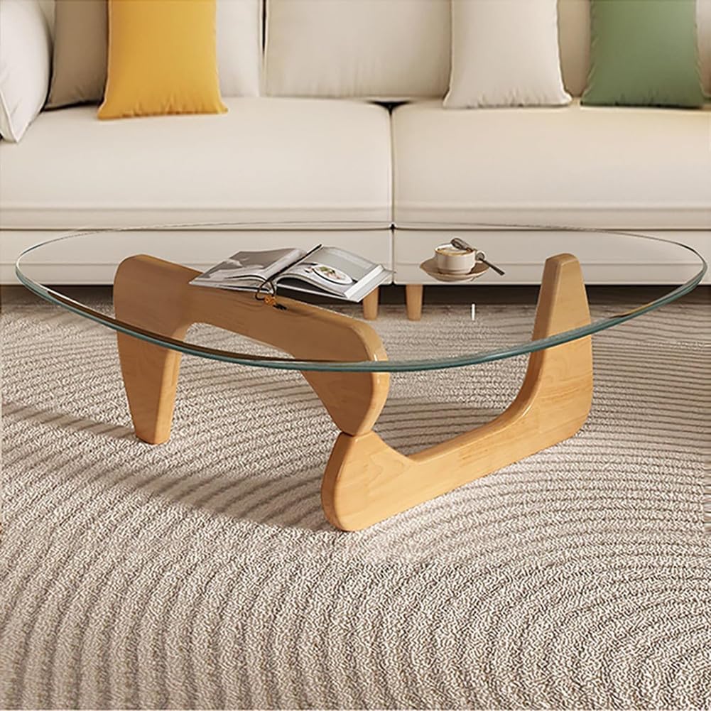 Triangle Glass Wood Coffee Table
