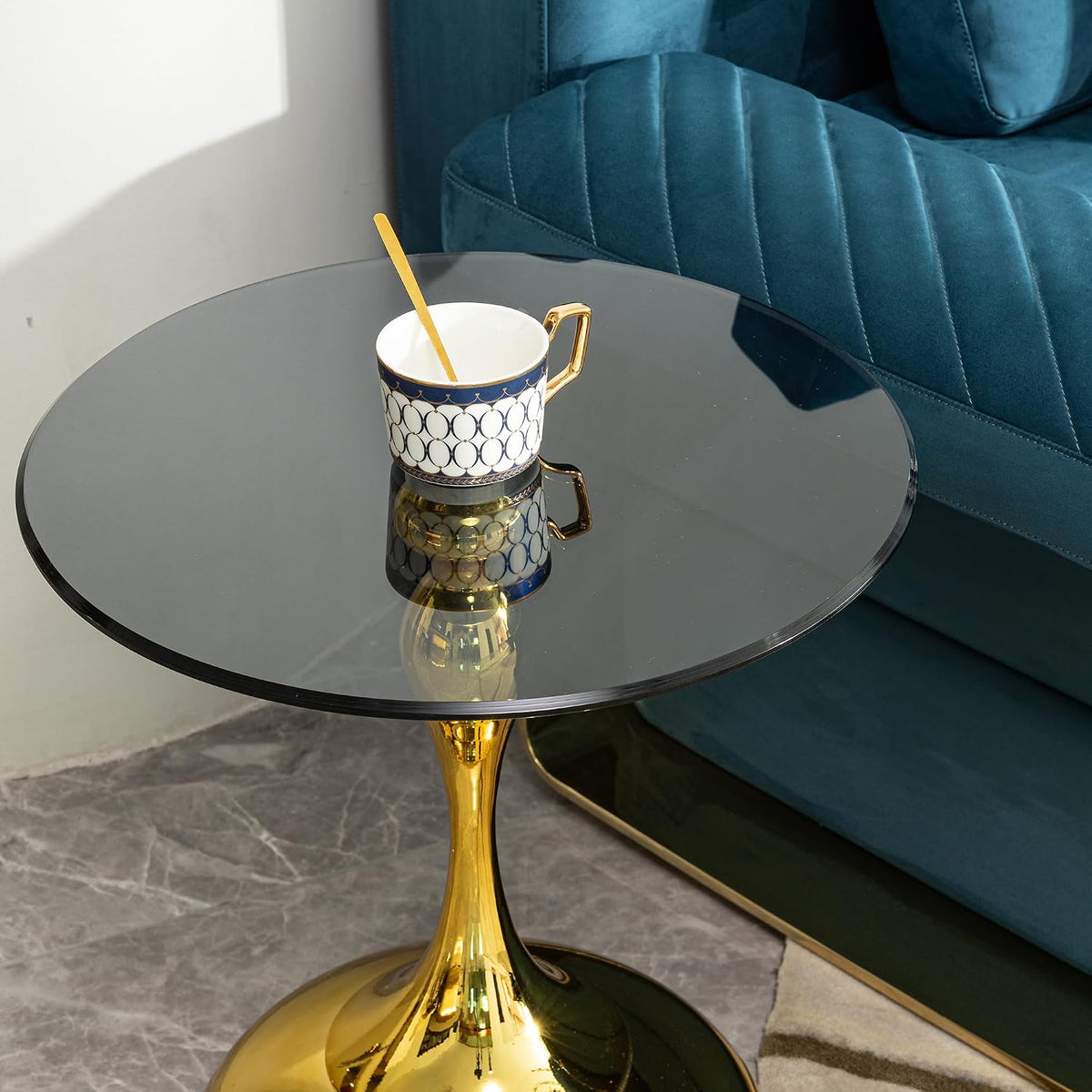 Gold Base Glass Round Side Table