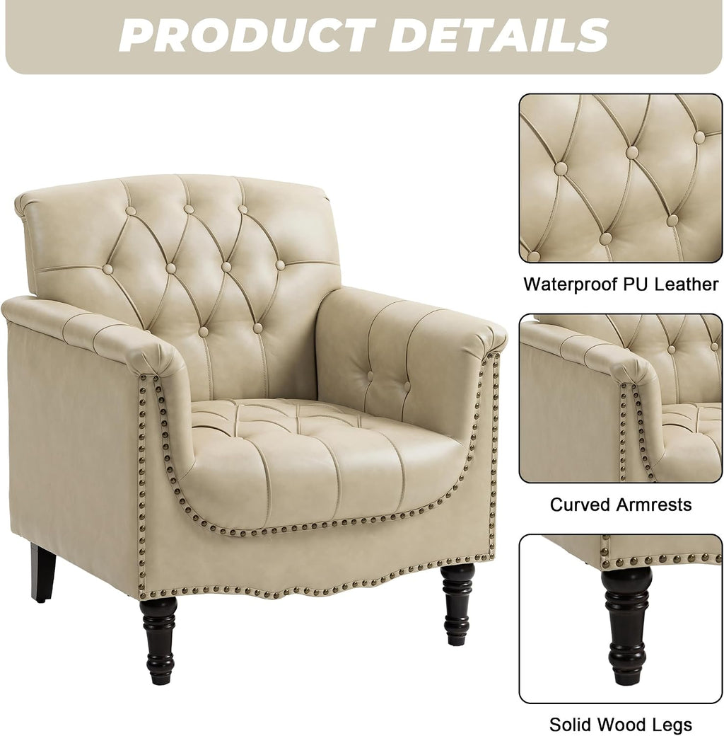 Tufted Faux Leather Accent Chair