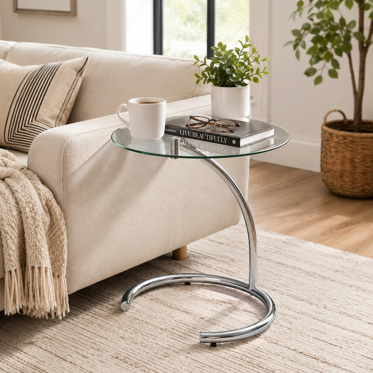 Chrome Base Glass Side Table