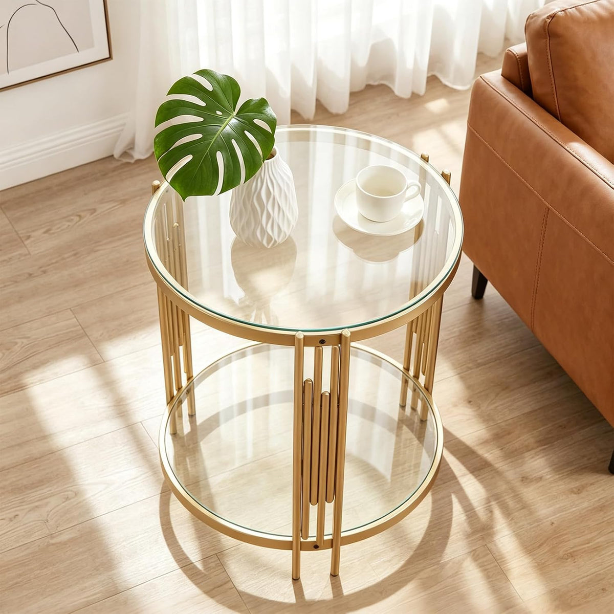 2-Tier Gold Glass Round Table