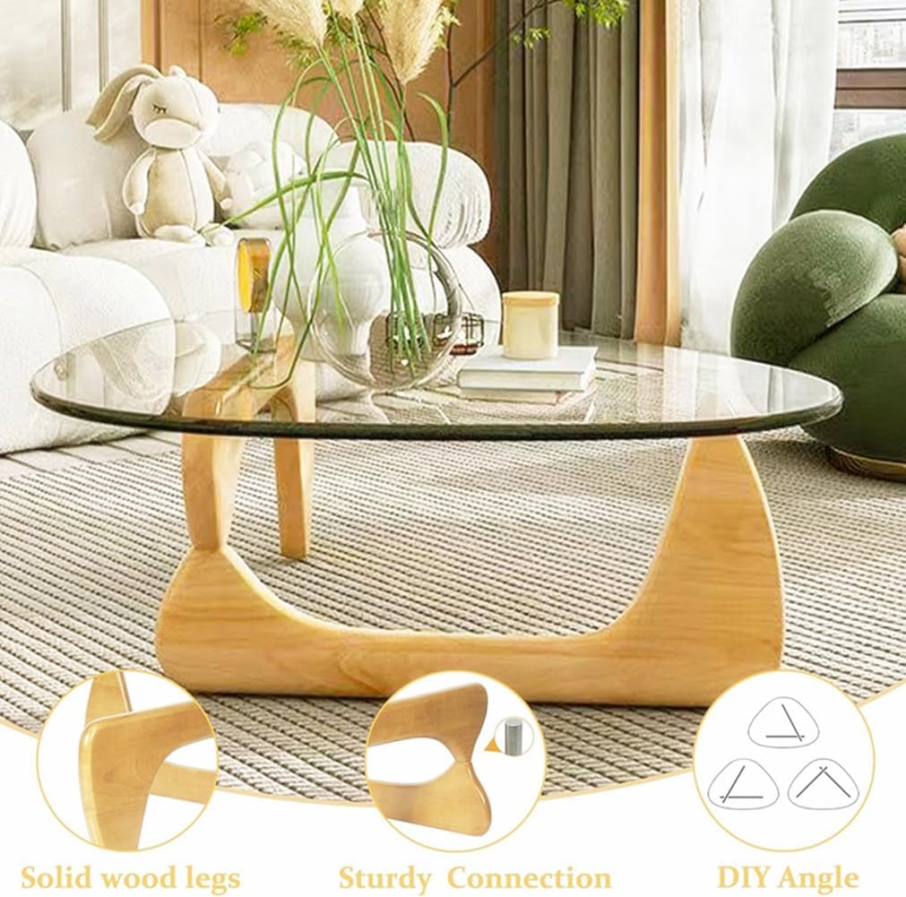 Triangle Glass Wood Coffee Table