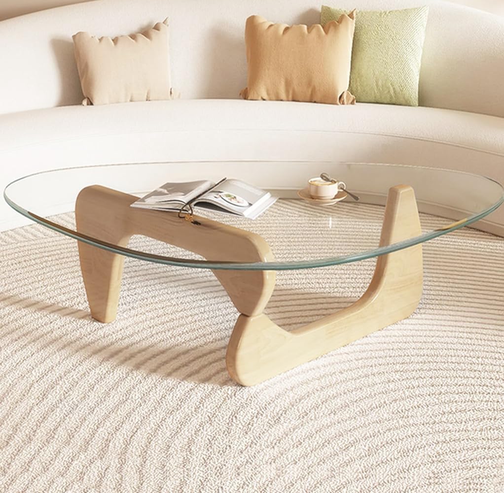 Triangle Glass Wood Coffee Table