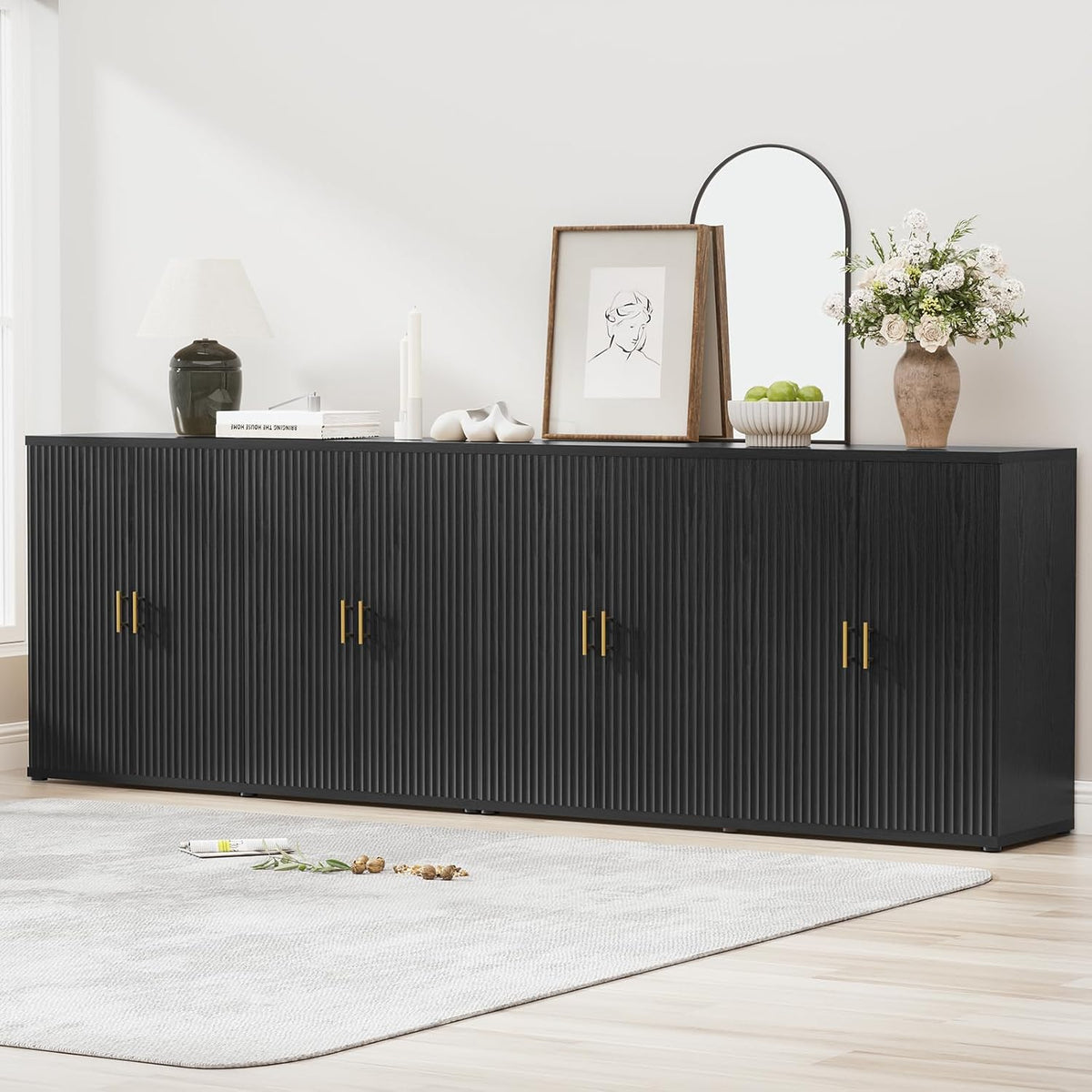 Black Fluted Sideboard Set