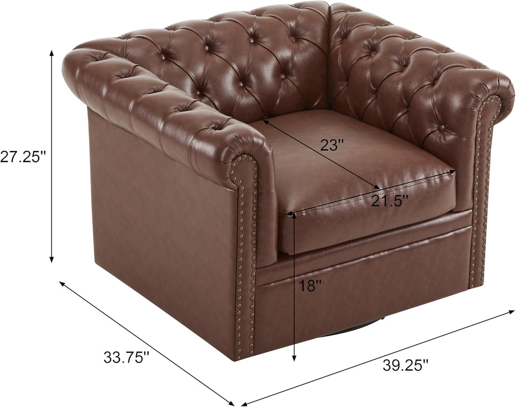 Swivel Tufted Faux Leather Club Chair