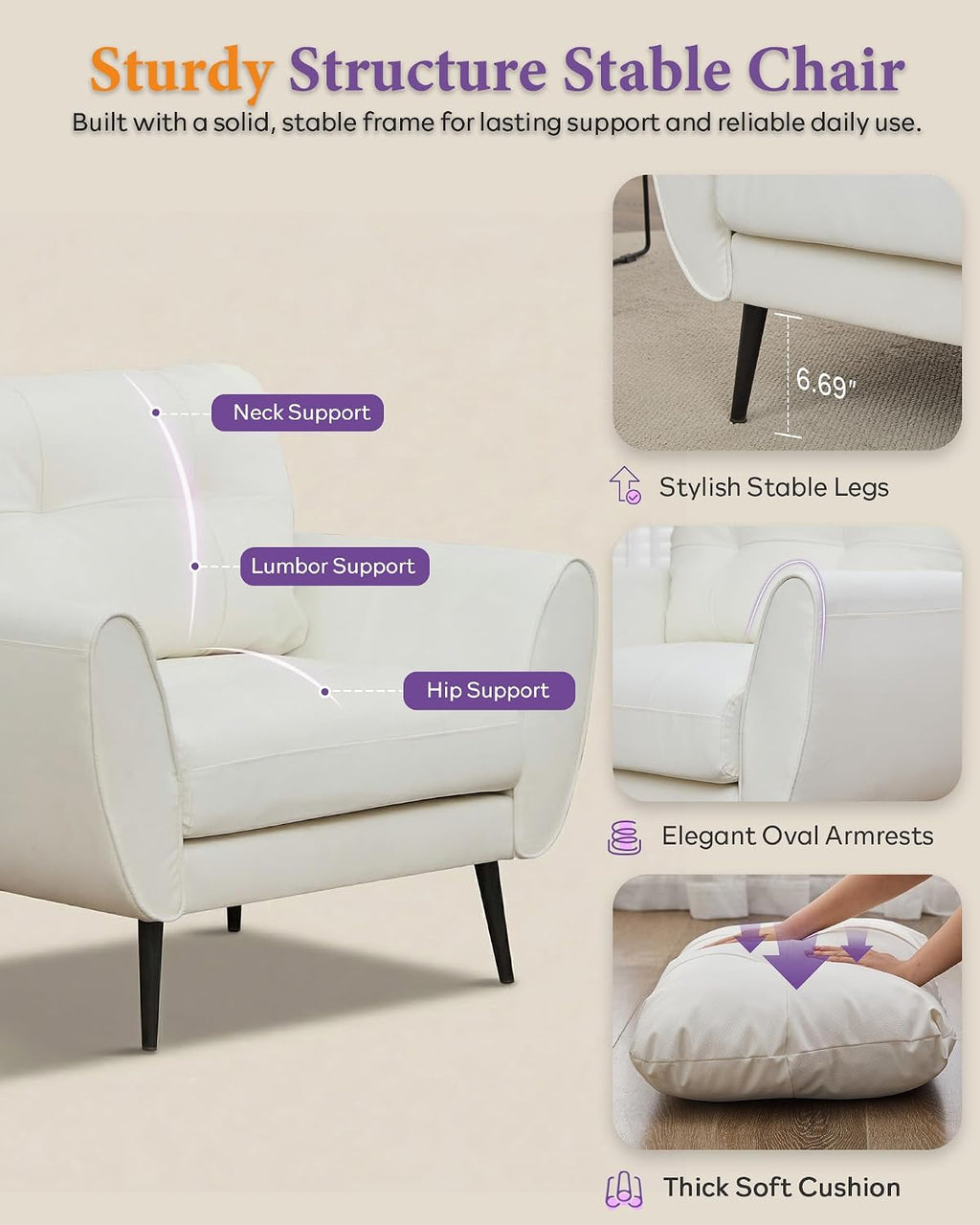 White Tufted Faux Leather Chair