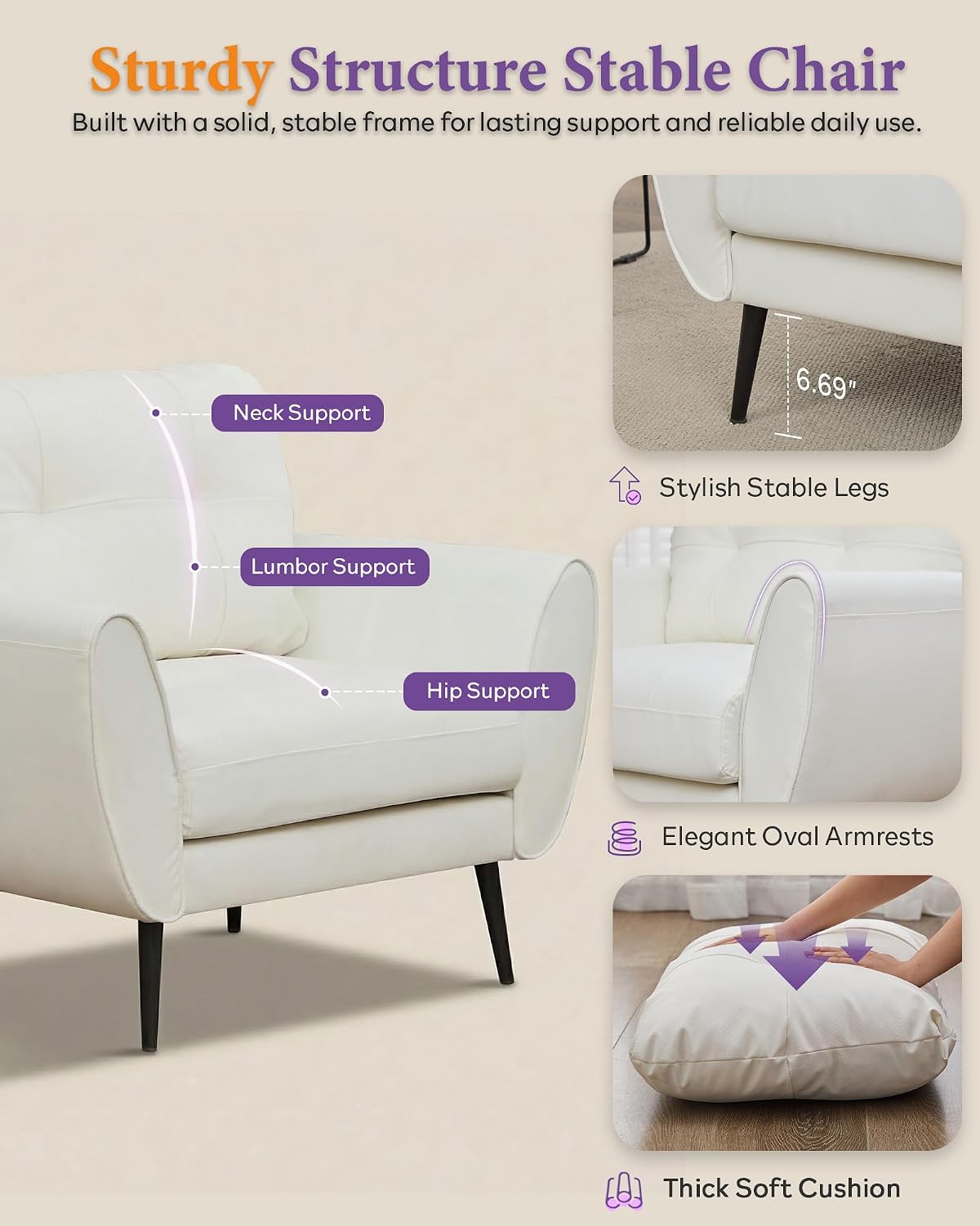 White Tufted Faux Leather Chair