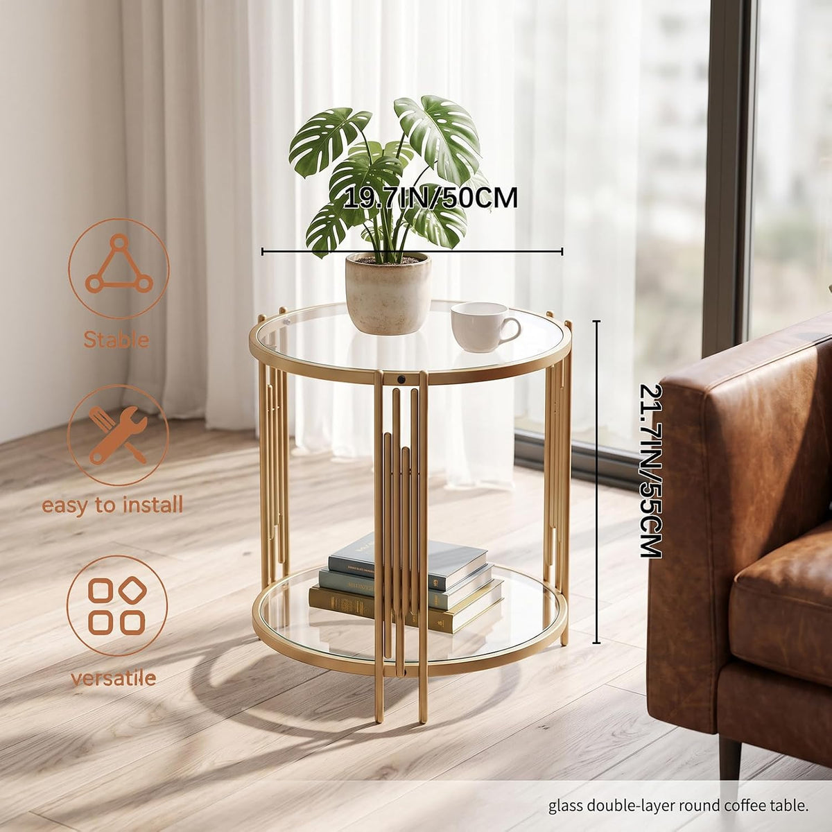 2-Tier Gold Glass Round Table