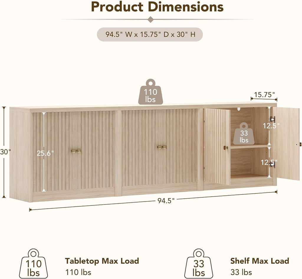 Oak Fluted Sideboard Set