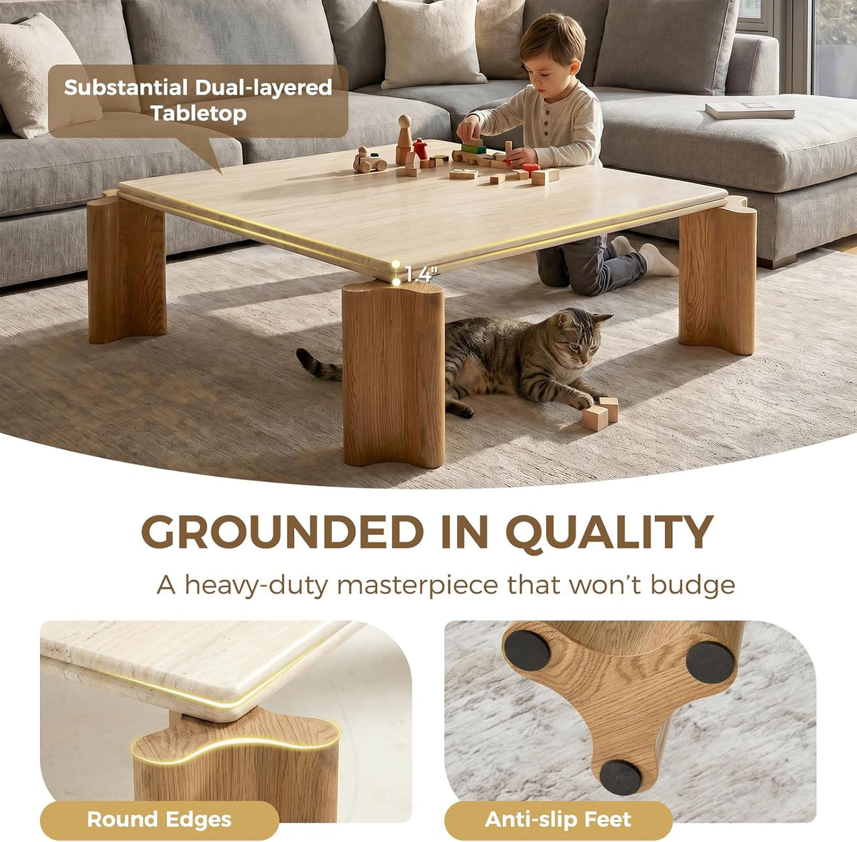 Travertine Wood Coffee Table