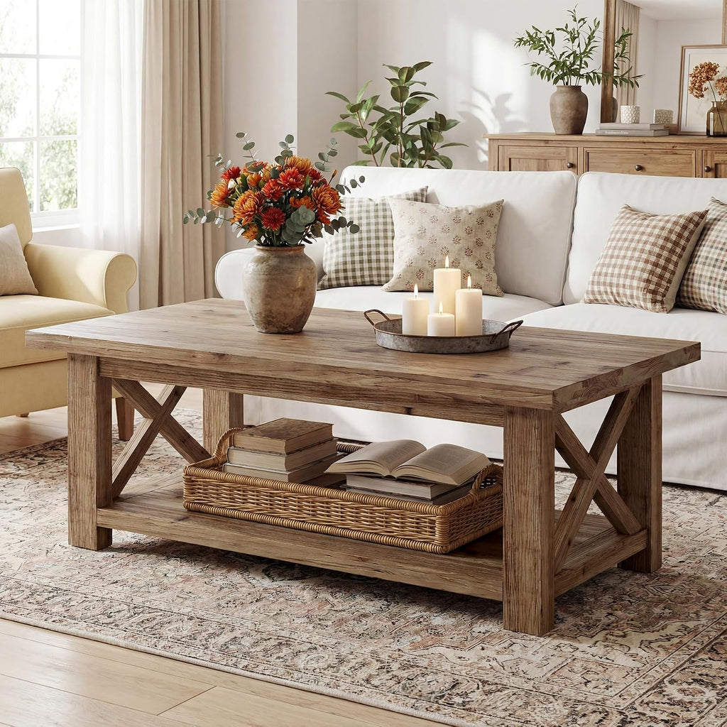 Brown X-Frame Coffee Table