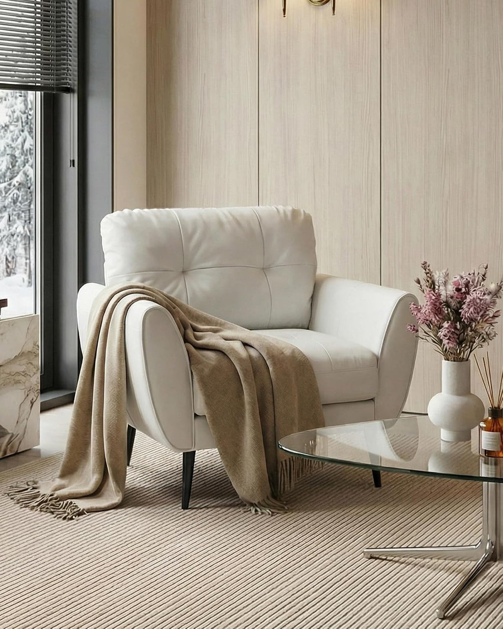 White Tufted Faux Leather Chair