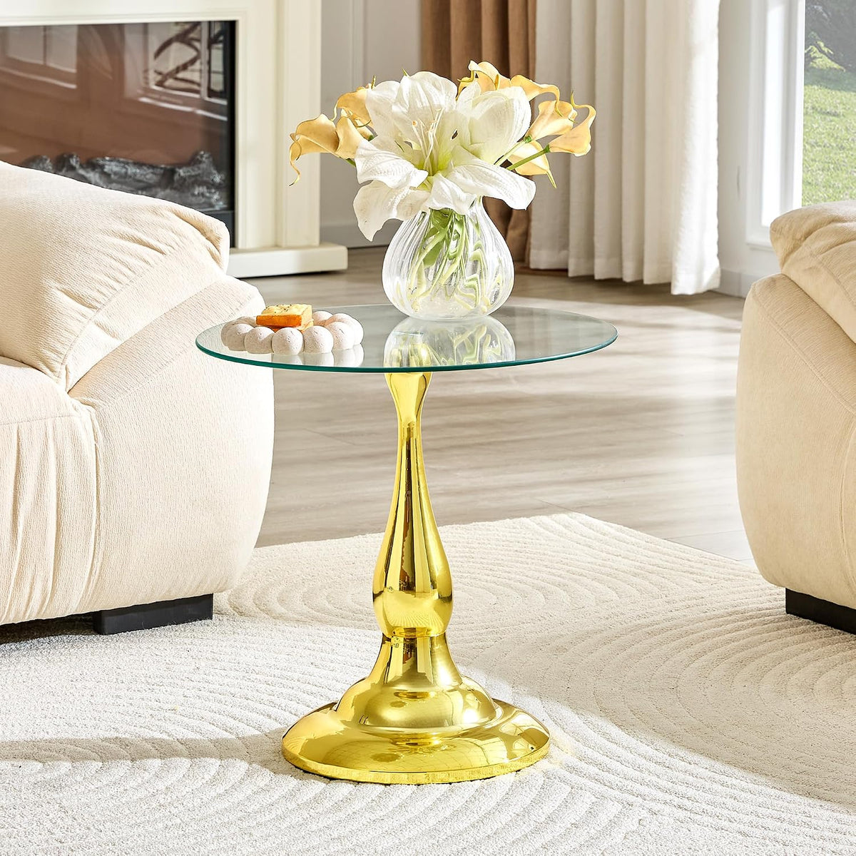 Gold Base Glass Round Side Table