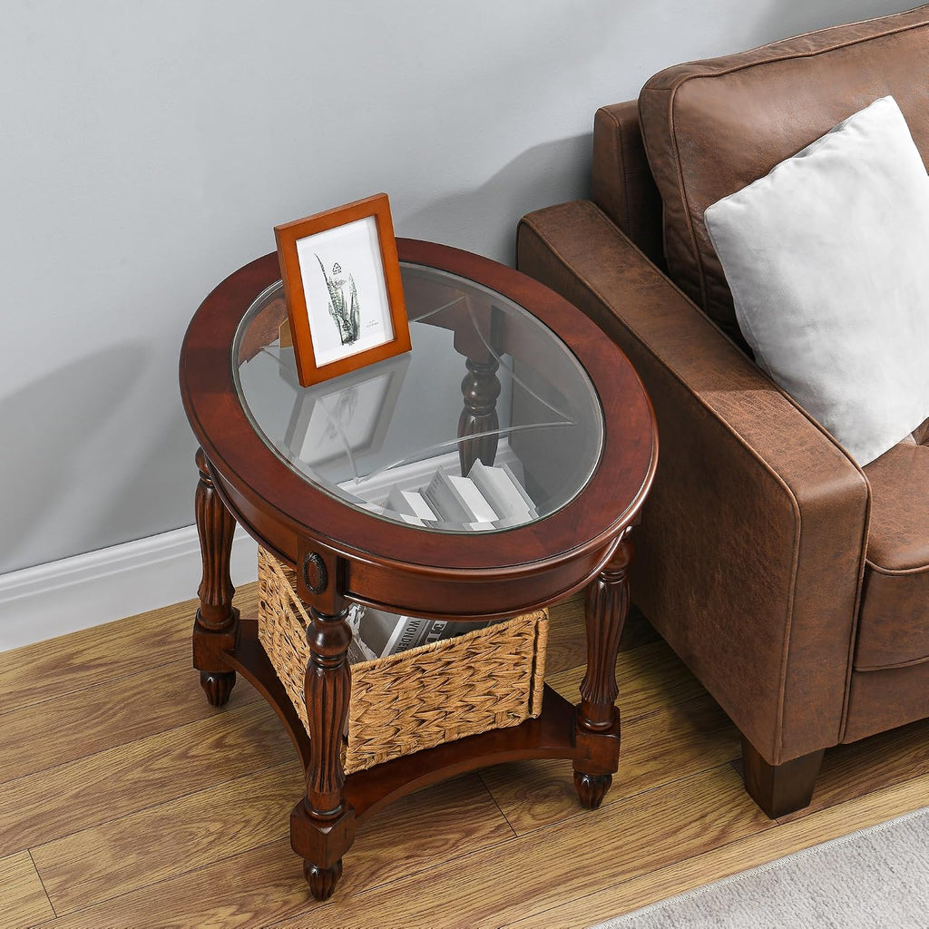 Oval Glass Storage Side Table