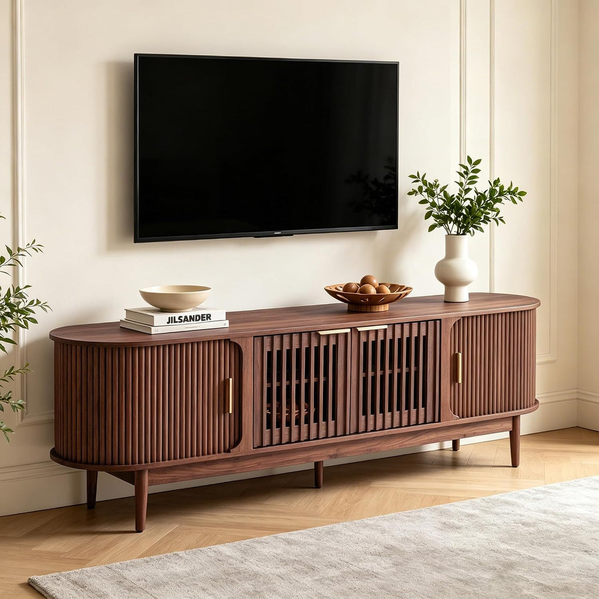 Mid-Century Fluted TV Stand