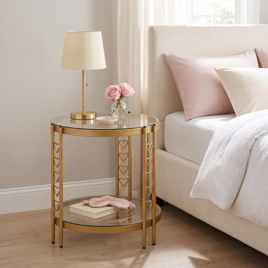 Storage Glass Round End Table