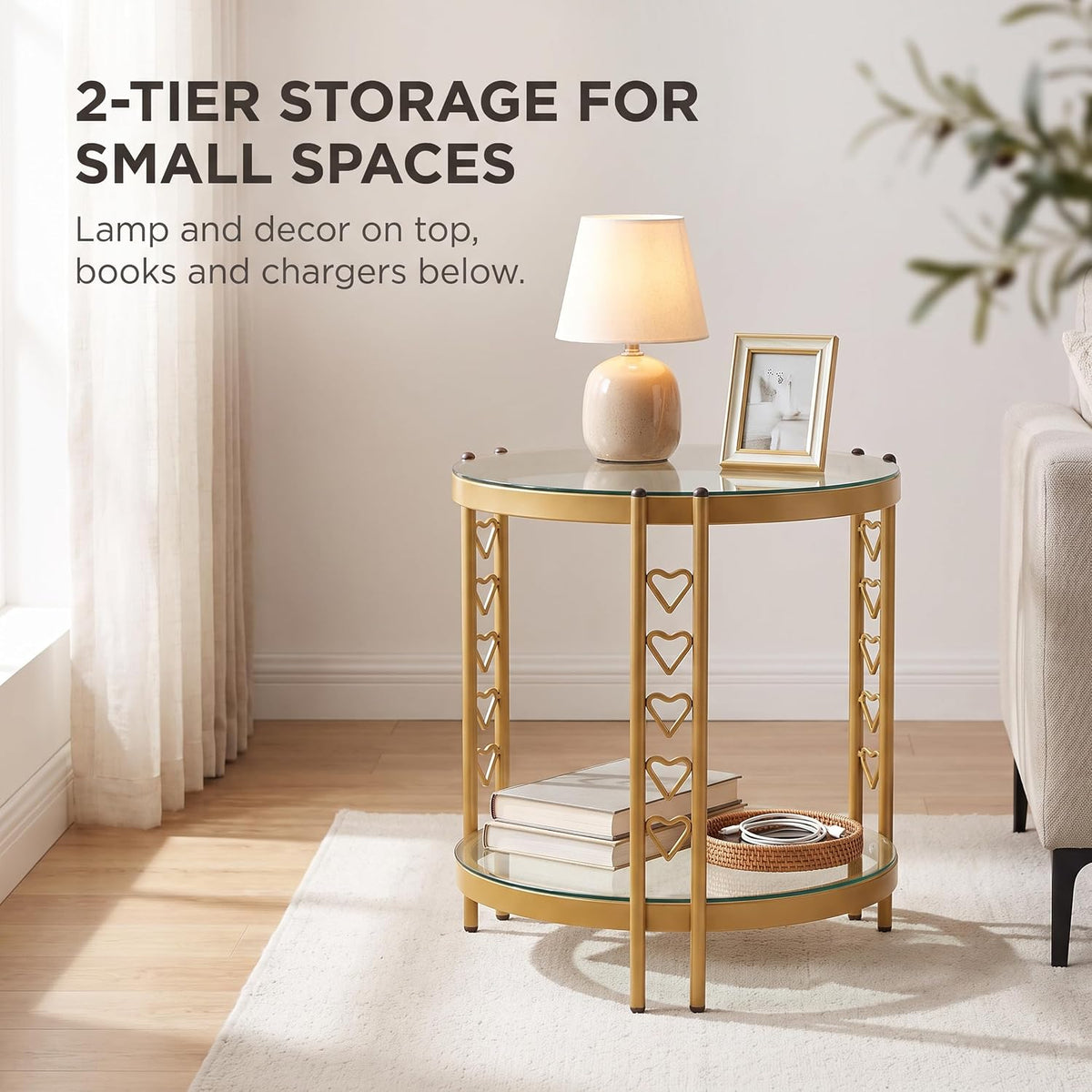 Storage Glass Round End Table