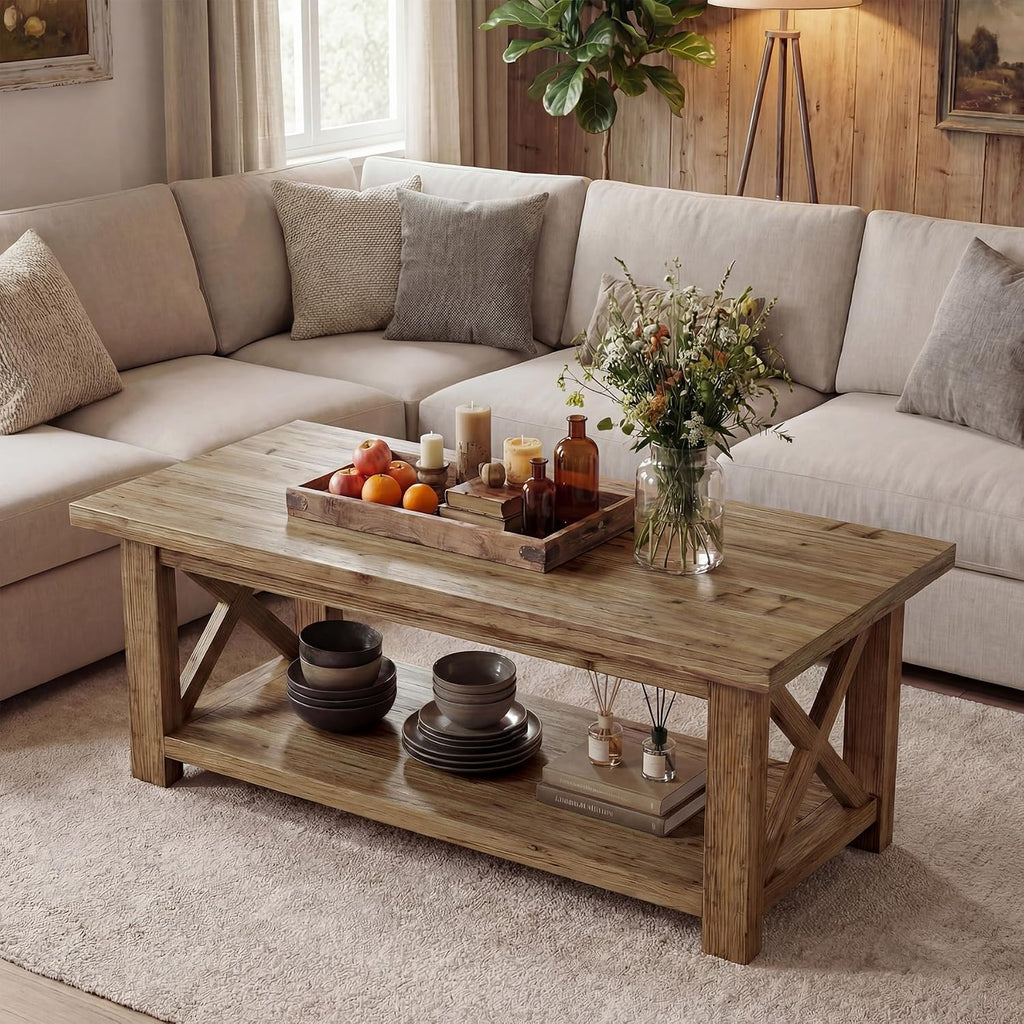 Brown X-Frame Coffee Table
