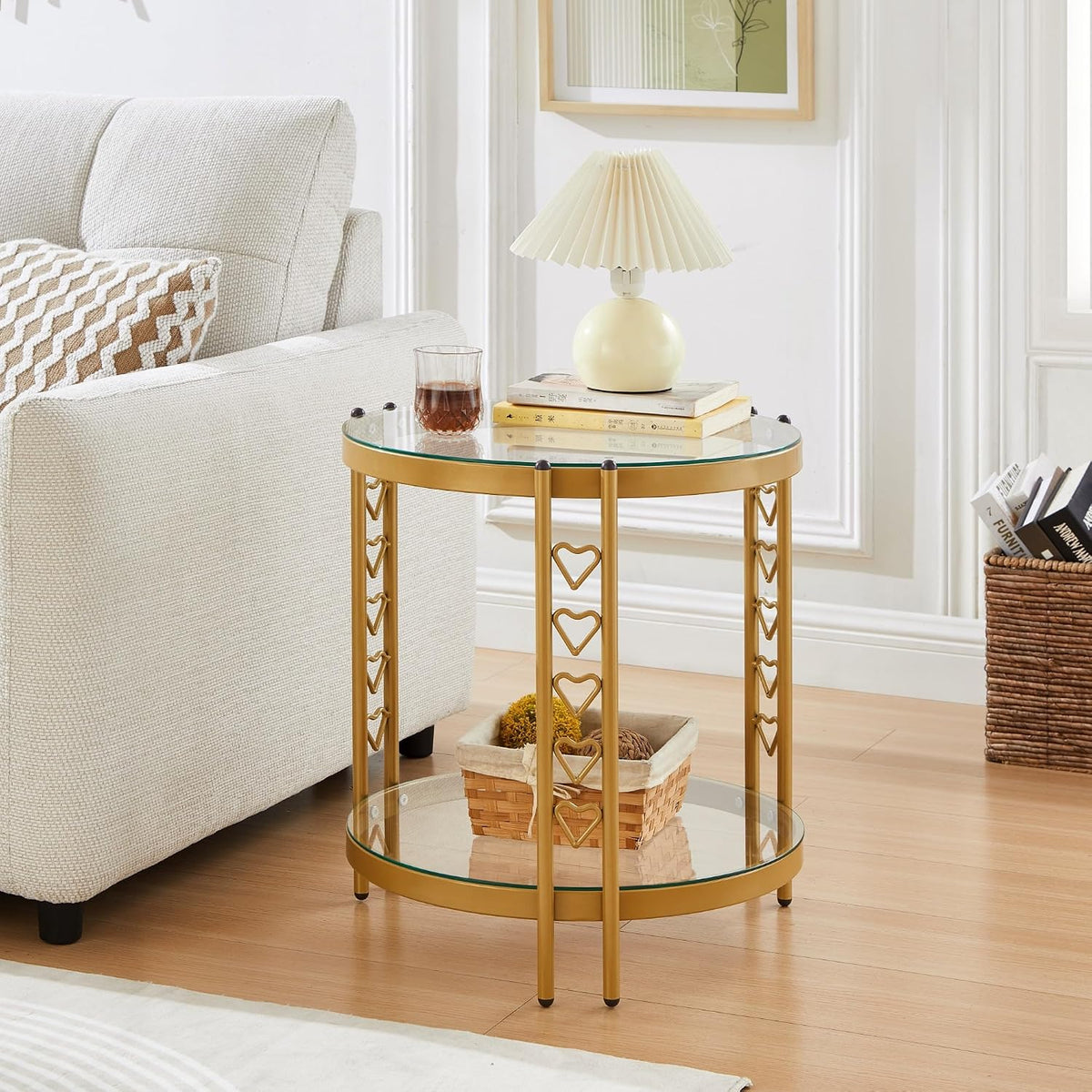 Storage Glass Round End Table