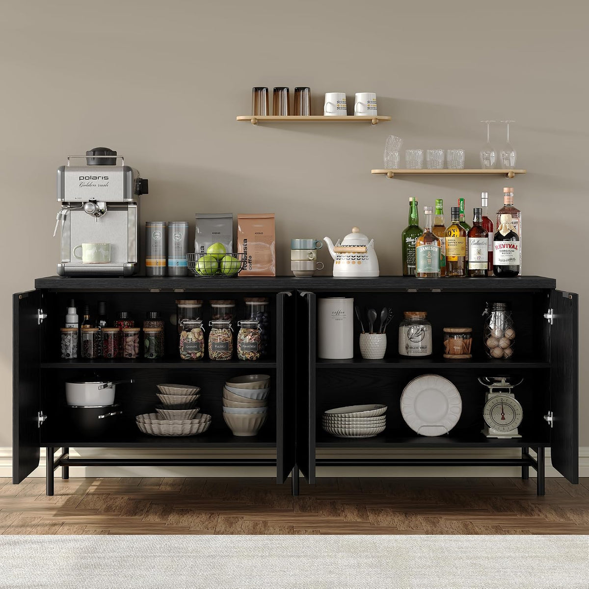 Black Fluted Wood Sideboard