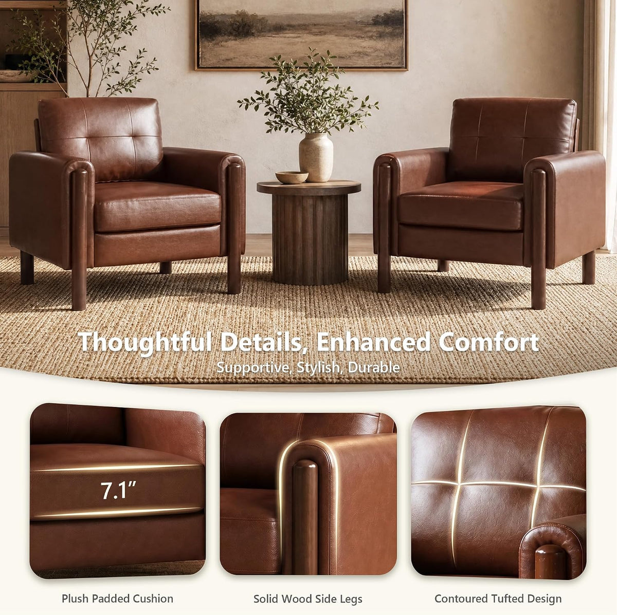 Mid-Century Tufted Leather Accent Chair