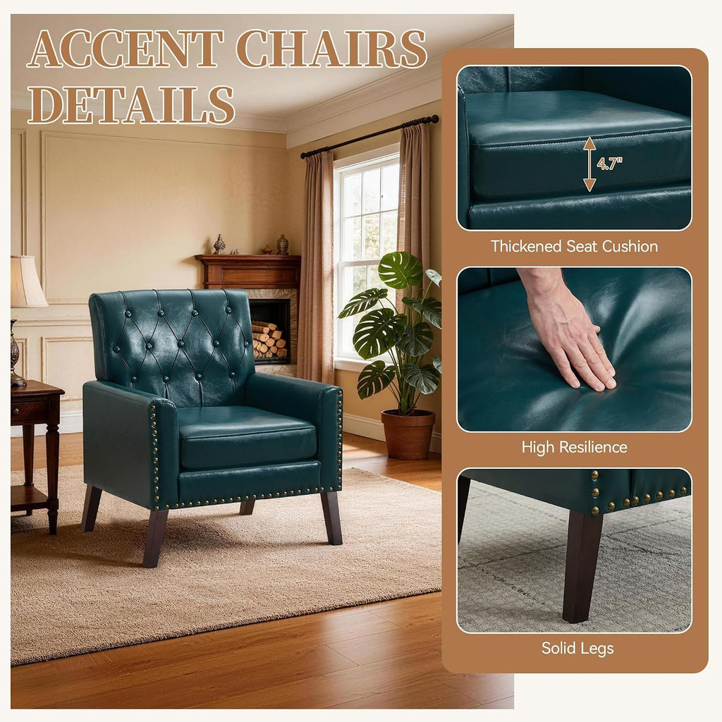 Mid-Century Green Faux Leather Chair