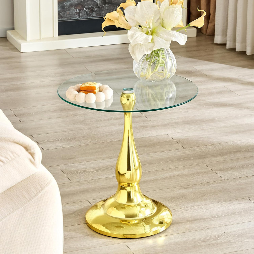Gold Base Glass Round Side Table