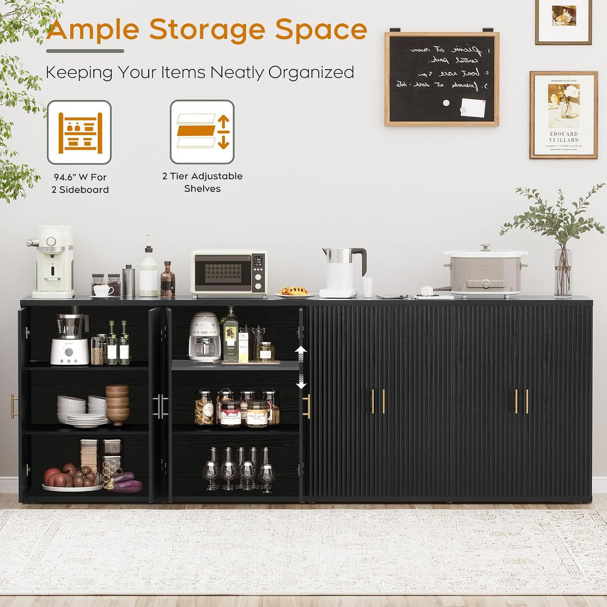 Black Fluted Sideboard Set
