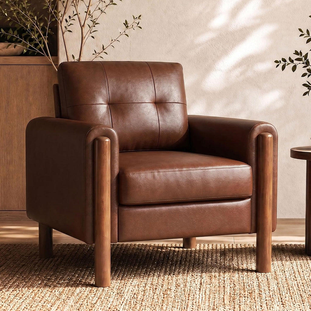 Mid-Century Tufted Leather Accent Chair