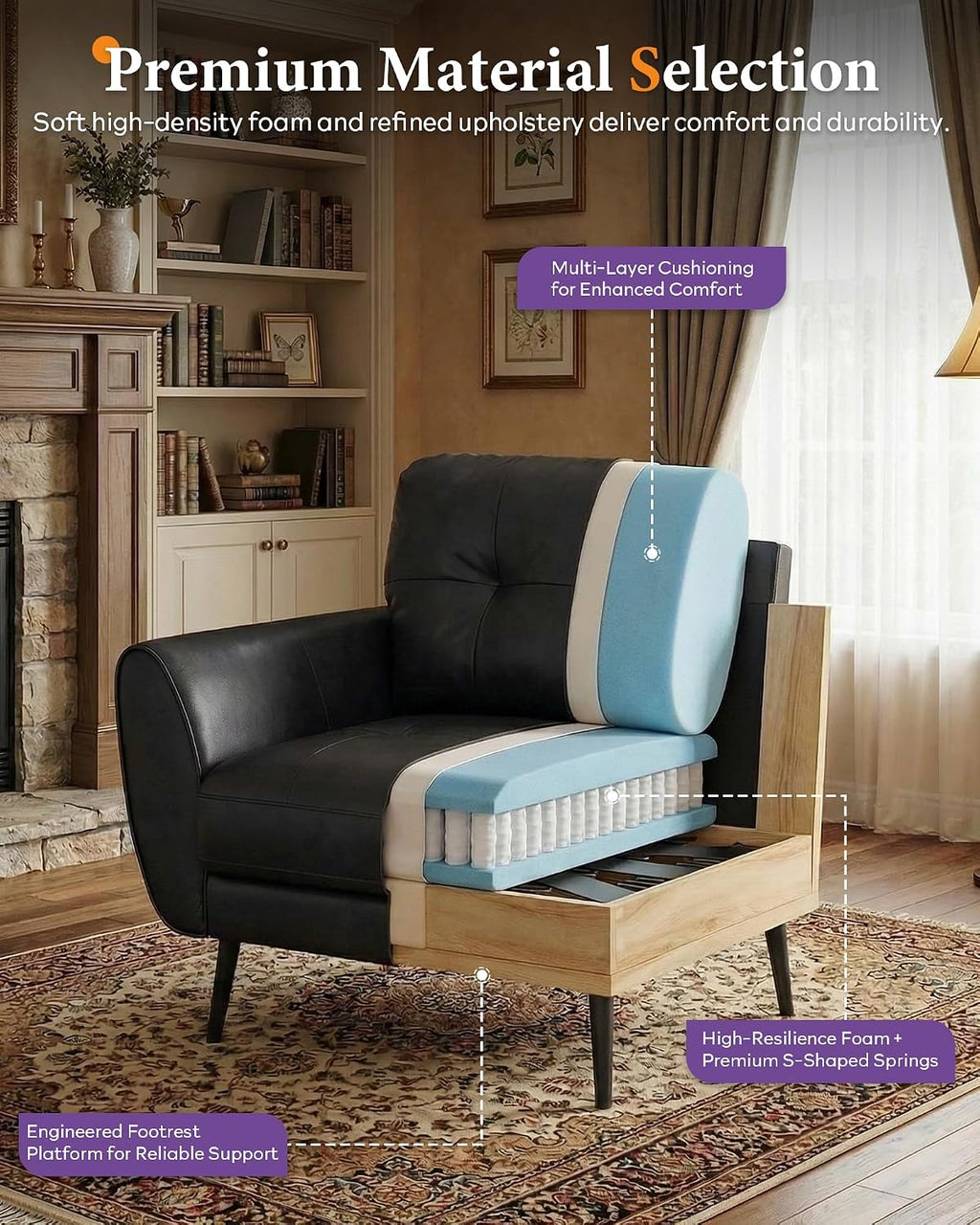 Black Tufted Leather Accent Chair