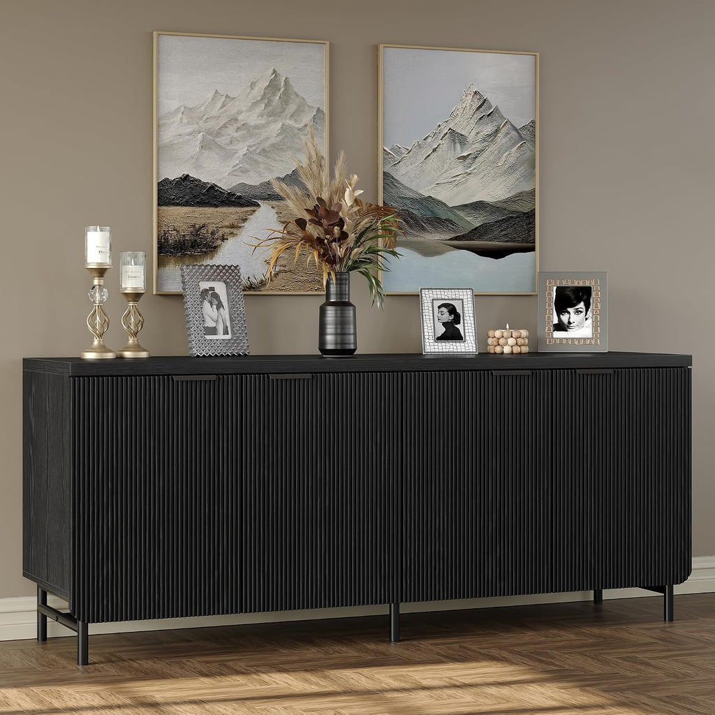 Black Fluted Wood Sideboard