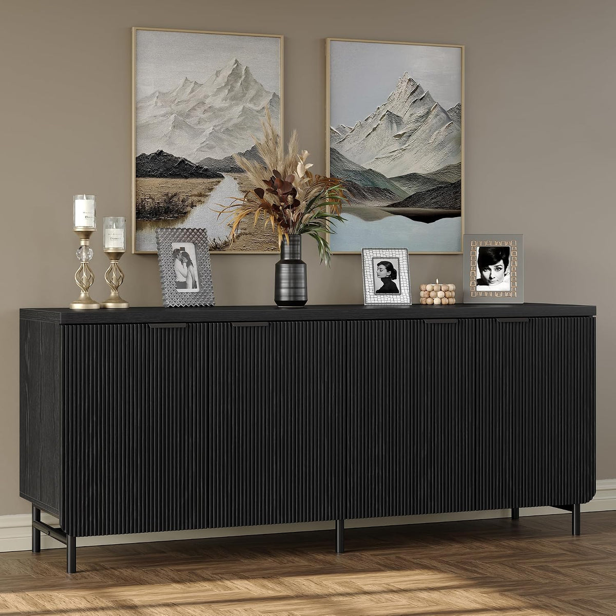 Black Fluted Wood Sideboard