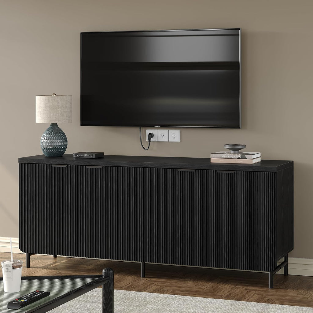 Black Fluted Wood Sideboard
