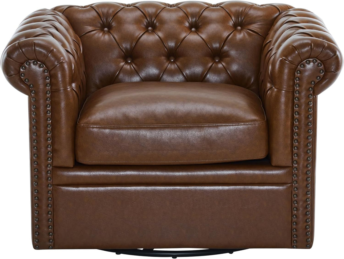 Swivel Tufted Faux Leather Club Chair