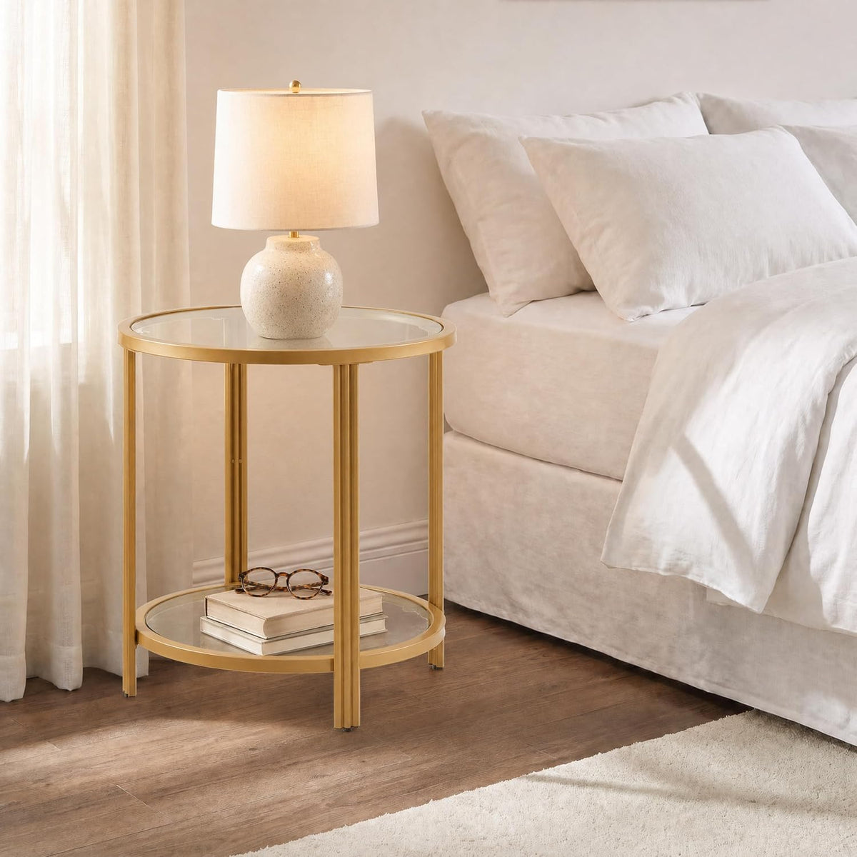 Round Glass Storage Side Table