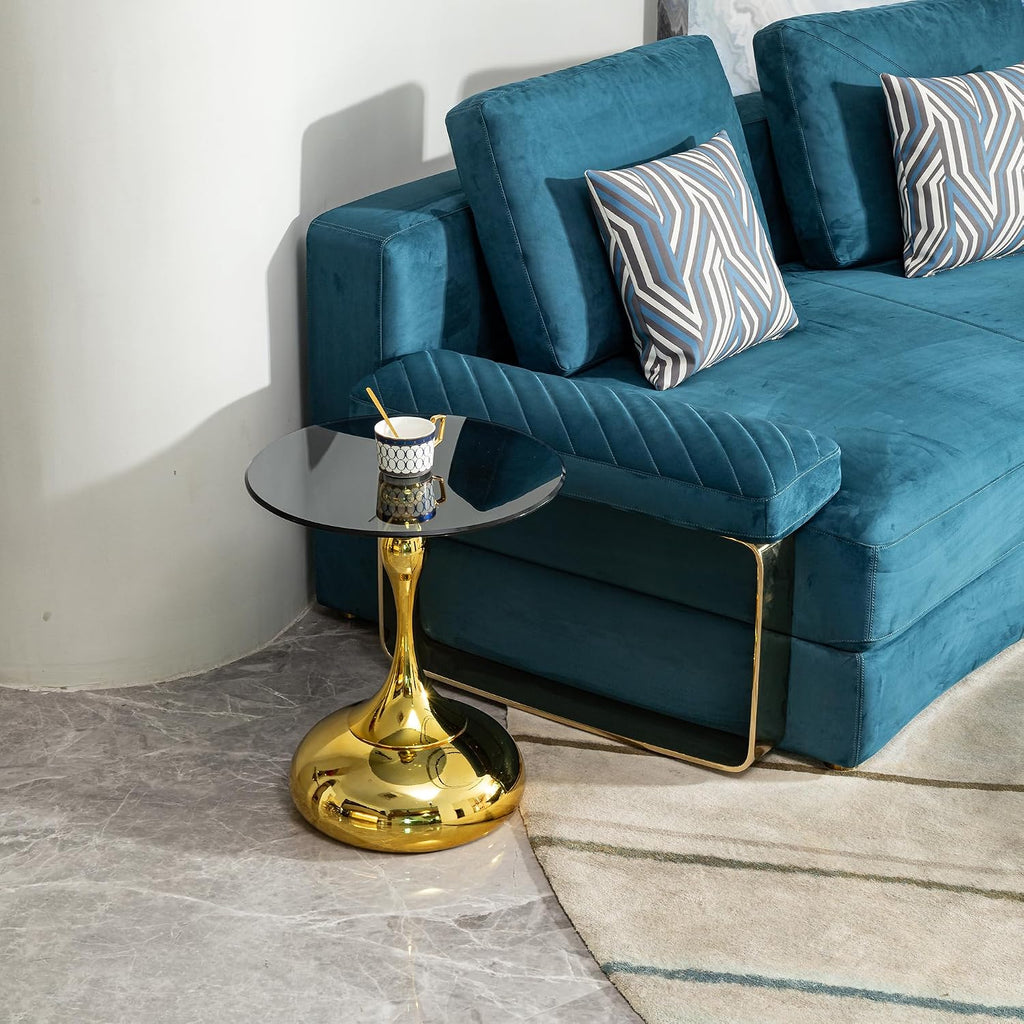 Gold Base Glass Round Side Table