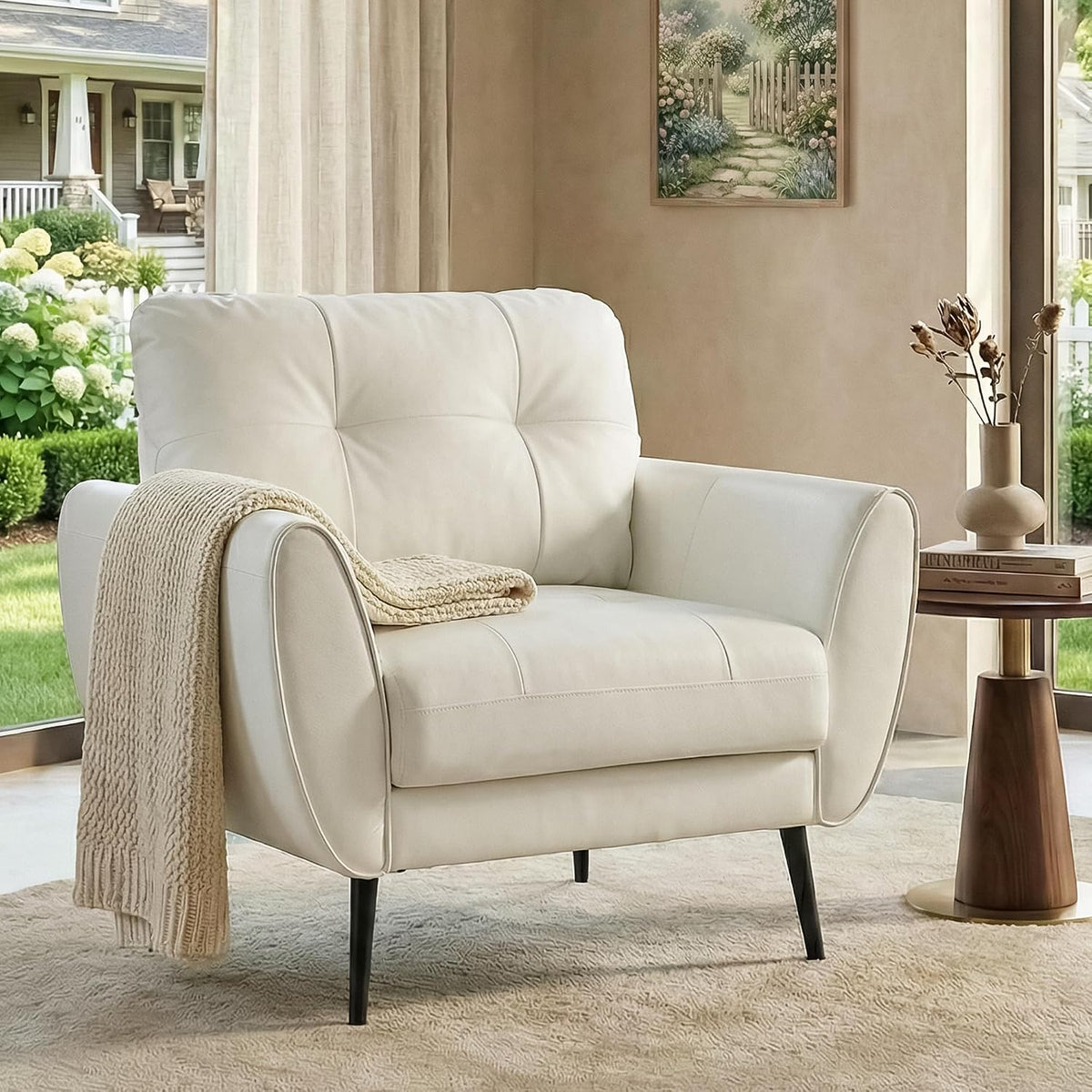 White Tufted Faux Leather Chair