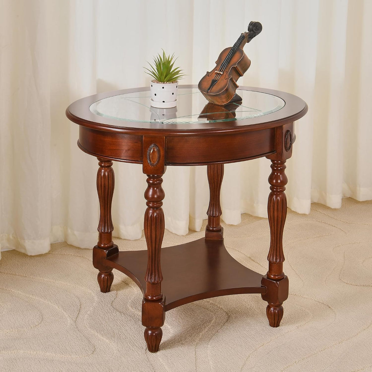 Oval Glass Storage Side Table