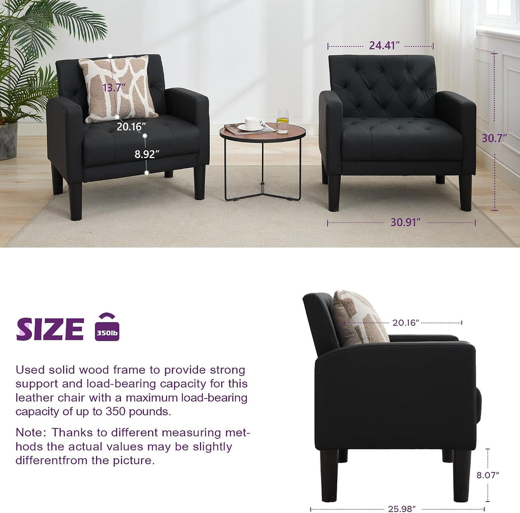 Set of 2 Black Tufted Leather Chairs
